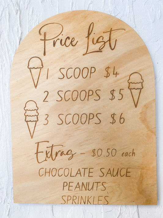 Ice Cream Price List