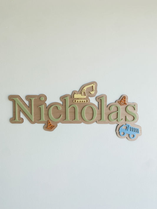 Personalised Wall Name Sign - Trucks