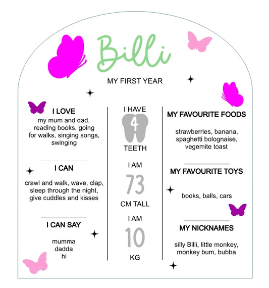 First Year Milestone Board - Butterflies