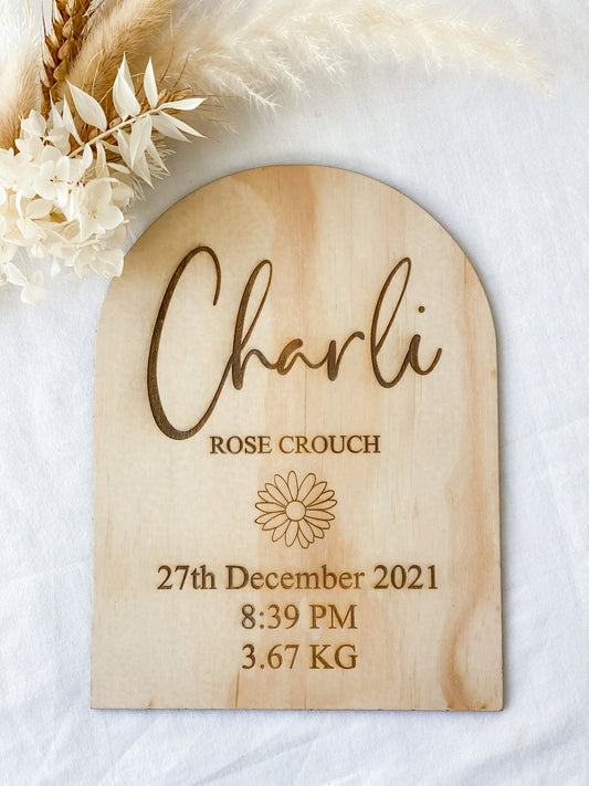 Name and Birth Details Plaque